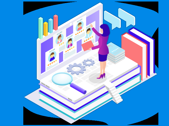 Ilustração de consultoria em marketing digital: análise de perfis, gráficos e planejamento